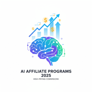 Cover image for 'High Paying AI Affiliate Programs in 2025' featuring a bar chart with an ascending arrow and dollar symbols representing revenue growth and affiliate income