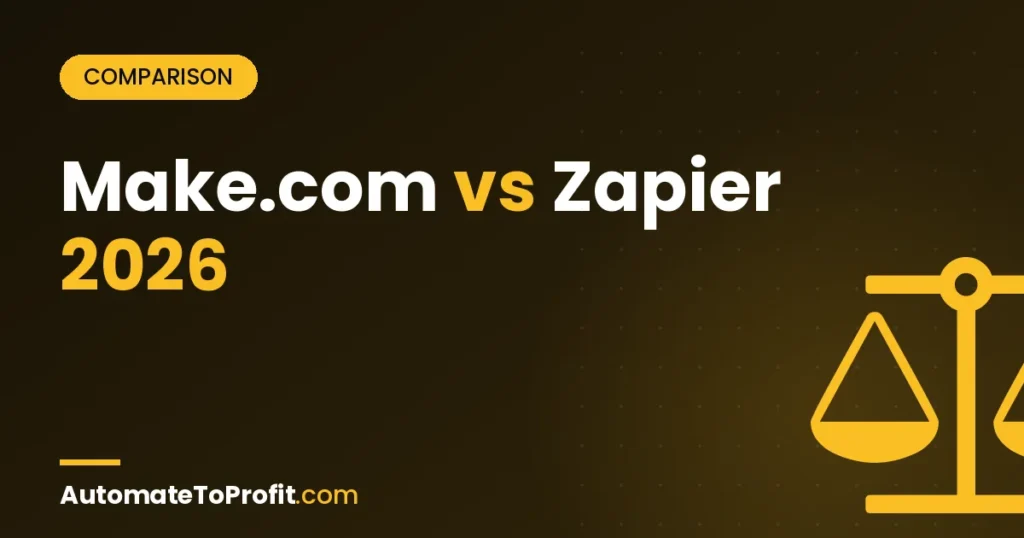 Make.com vs Zapier 2026: Pricing, Free Plan, vs n8n — Tested 90 Days – featured image | Automate to Profit